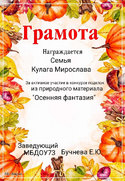 Благодарим семьи наших воспитанников за активное участие в конкурсе поделок из природного материала "Осенняя фантазия".